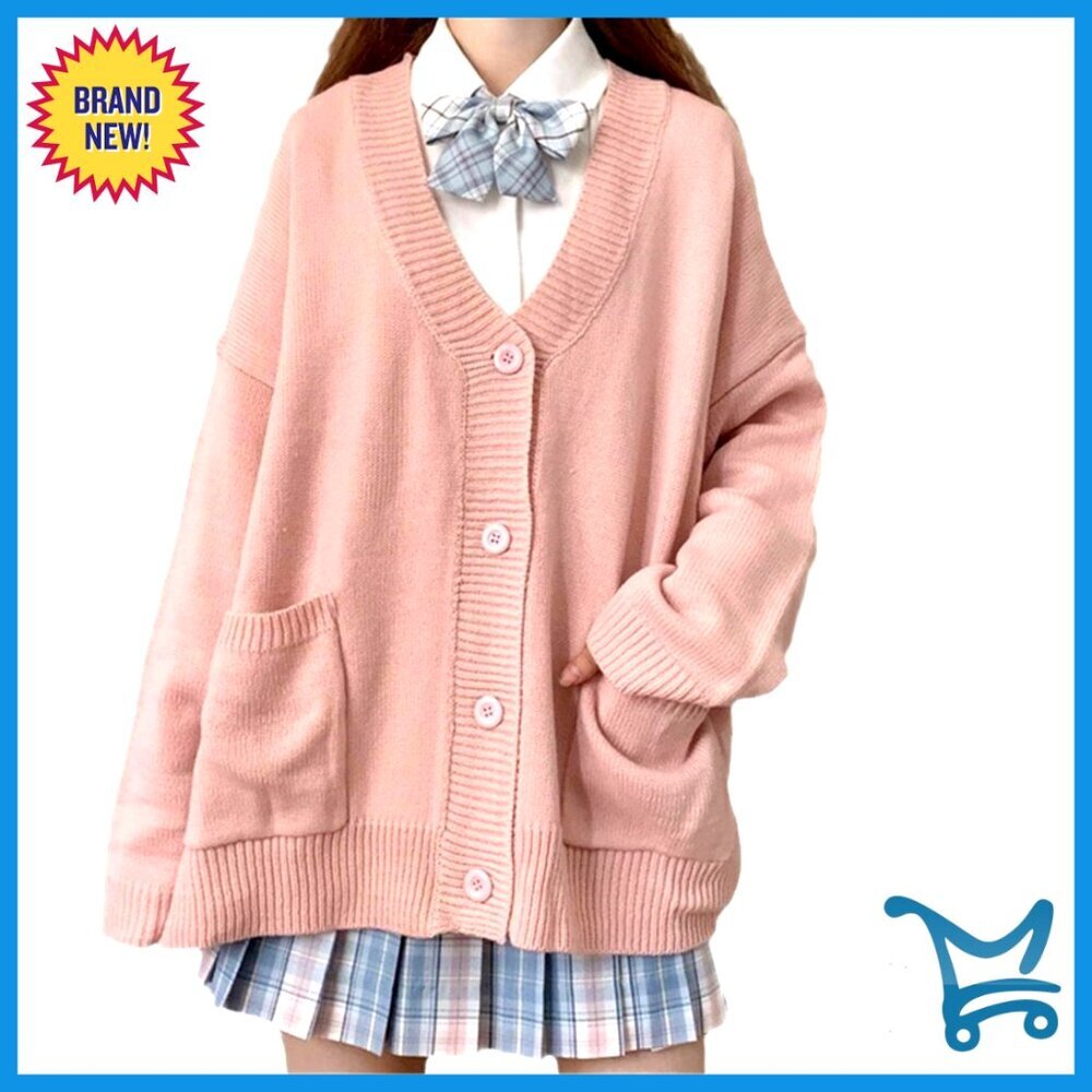 Japanese Kawaii Knitted Cardigan Sweater Long Sleeve Button Down V-Neck